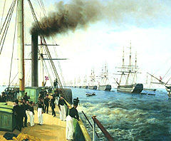 С картины  А. П. Боголюбова  Смотр Балтийского флота Николаем I на пароходе Невка в 1848 году